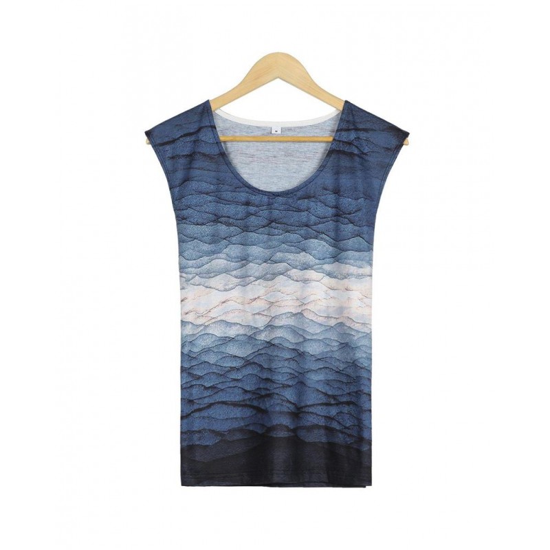 Modern Print Round Neck Sleeveless Top