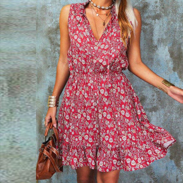 Showy Print Sleeveless Mini Dress