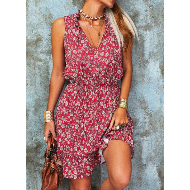 Showy Print Sleeveless Mini Dress