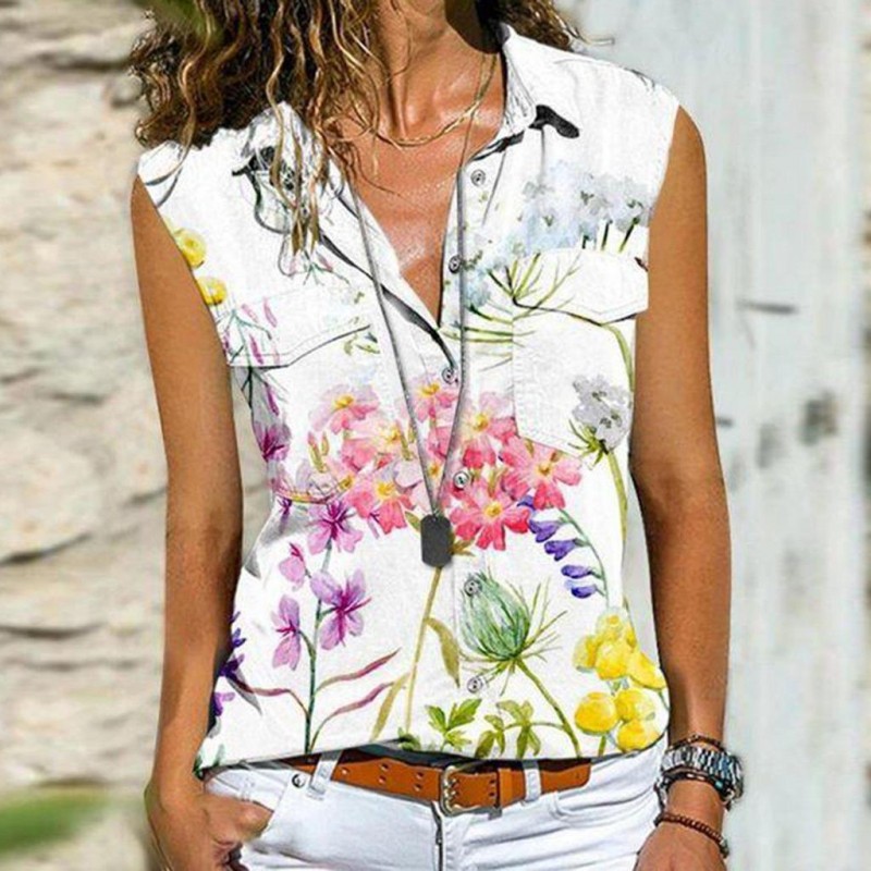 Elegant Floral Print Sleeveless Top