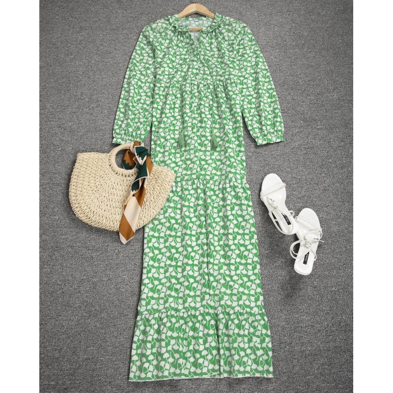 Fresh Print Long Sleeve Maxi Dress