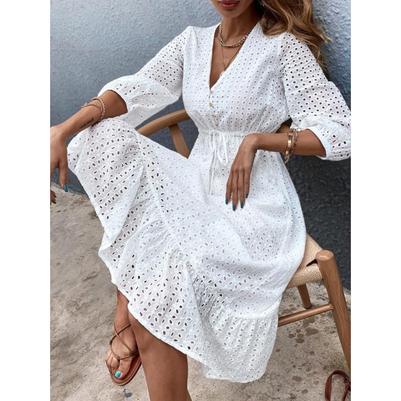 Fresh White 3/4 Sleeve Midi Dress