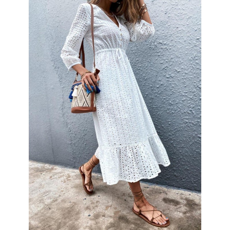 Fresh White 3/4 Sleeve Midi Dress