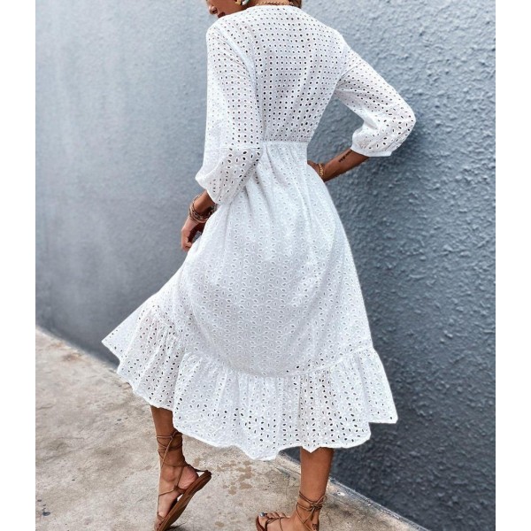 Fresh White 3/4 Sleeve Midi Dress