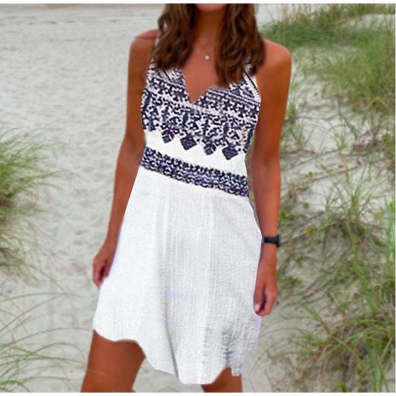 Casual Print Sleeveless Mini Dress