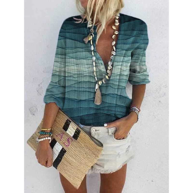 Chic Print 3/4 Sleeve Shirt