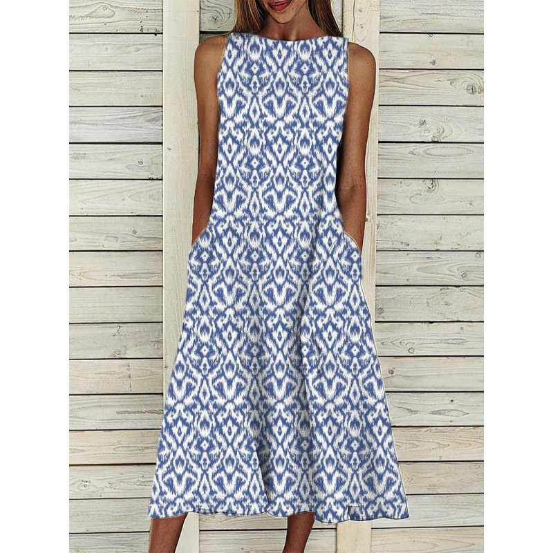 Elegant Print Sleeveless Midi Dress