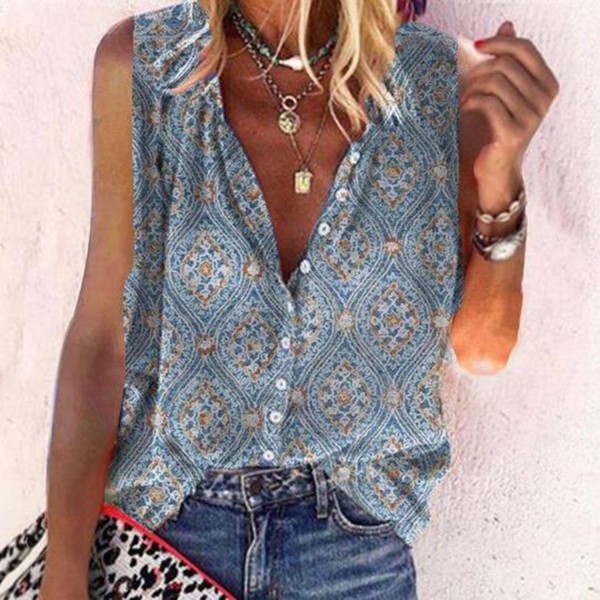 Special Print V-Neck Sleeveless Top