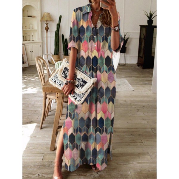 Stylish Print Short Sleeve Maxi Dress