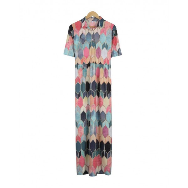 Stylish Print Short Sleeve Maxi Dress