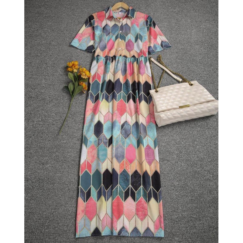 Stylish Print Short Sleeve Maxi Dress