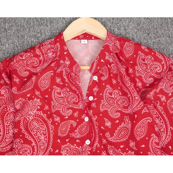 Showy Red Print 3/4 Sleeve Shirt