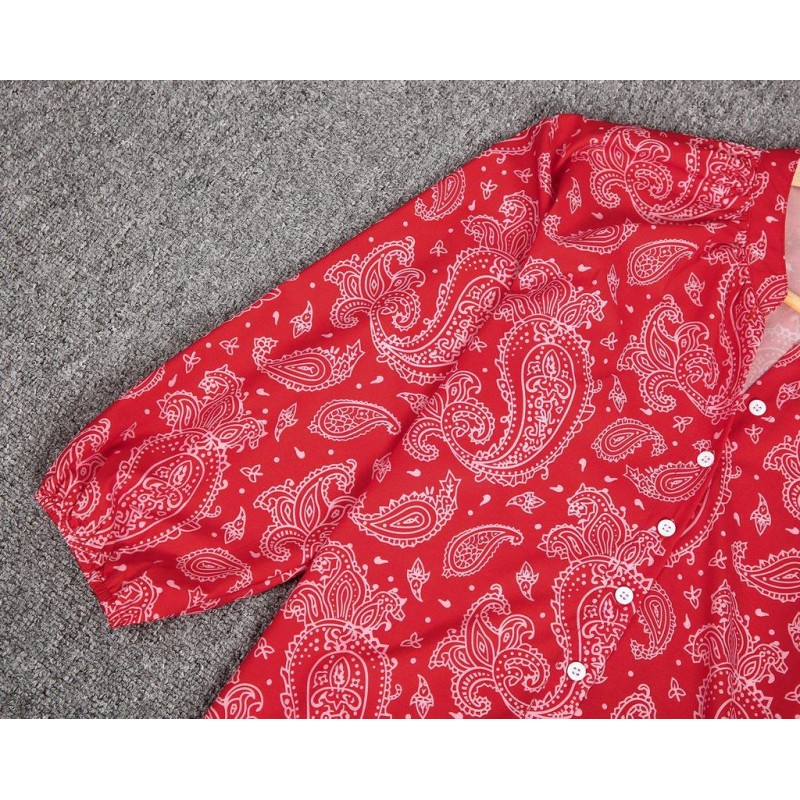 Showy Red Print 3/4 Sleeve Shirt