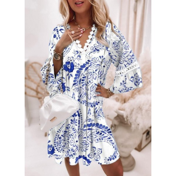 Modern Print 3/4 Sleeve Mini Dress