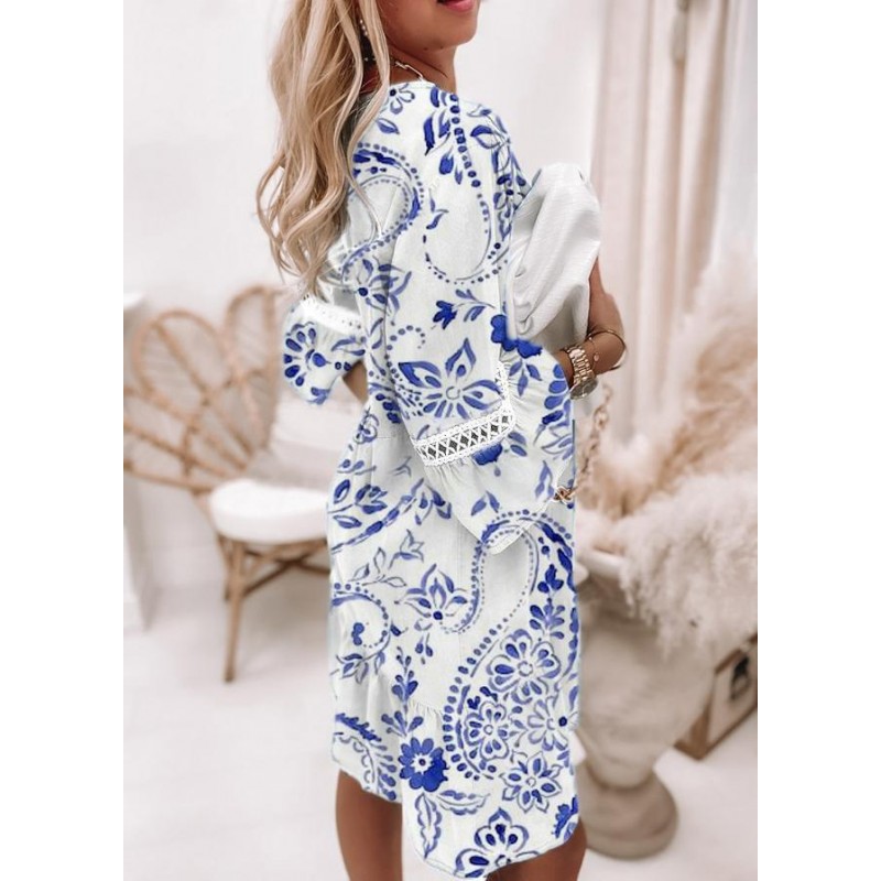 Modern Print 3/4 Sleeve Mini Dress