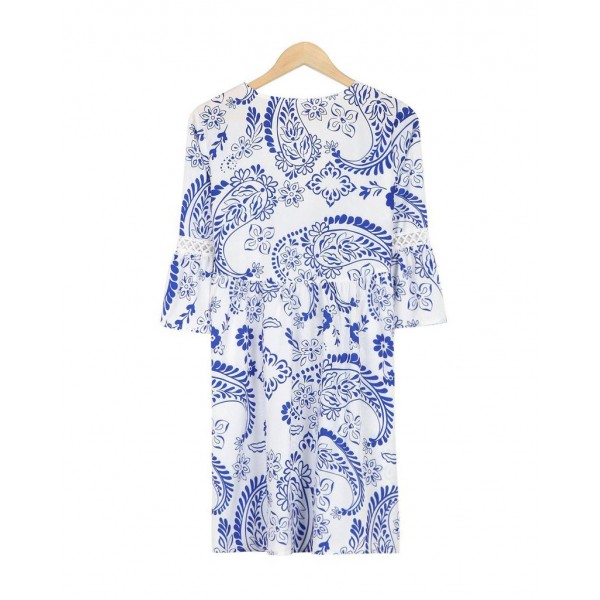 Modern Print 3/4 Sleeve Mini Dress