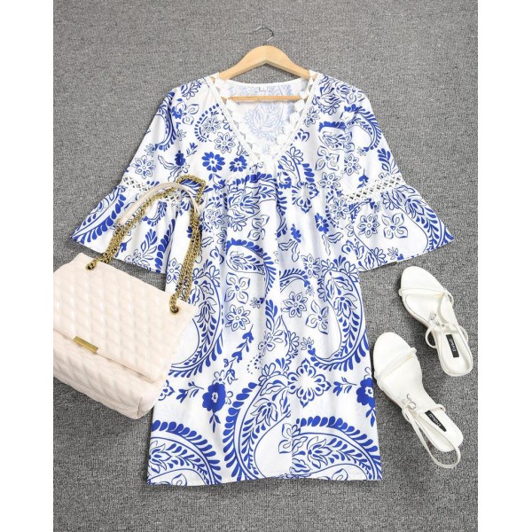 Modern Print 3/4 Sleeve Mini Dress