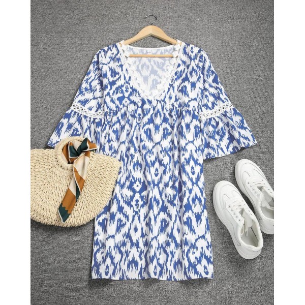 Stylish Print 3/4 Sleeve Mini Dress