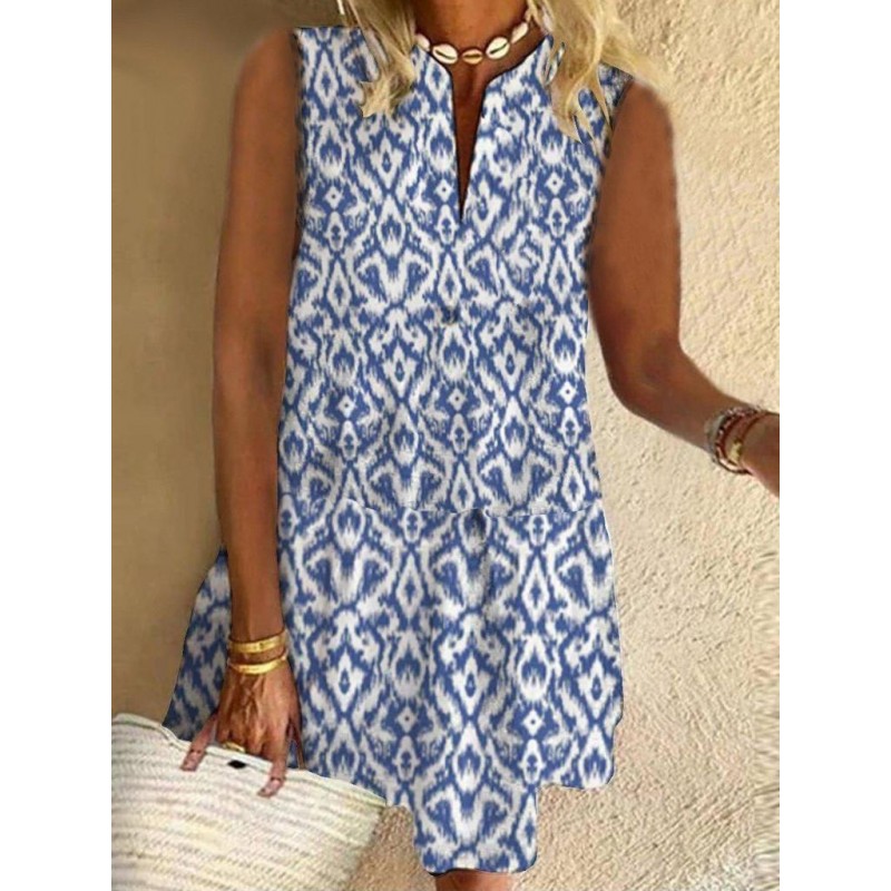 Stylish Print Sleeveless Mini Dress