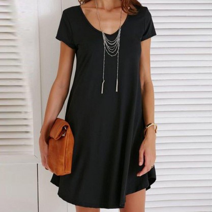 Classy Plain Short Sleeve Mini Dress