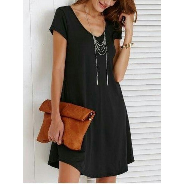 Classy Plain Short Sleeve Mini Dress