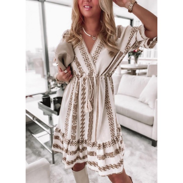 Elegant Print Short Sleeve Mini Dress