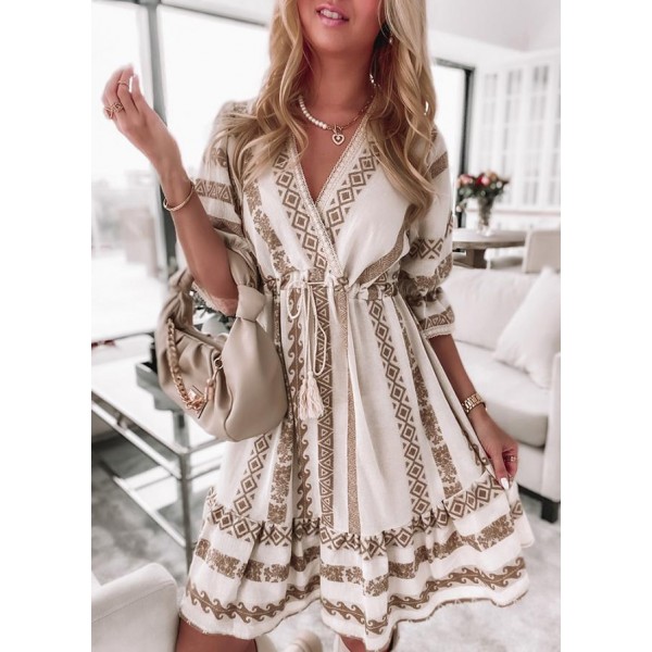 Elegant Print Short Sleeve Mini Dress