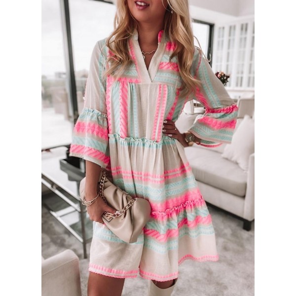 Groovy Print 3/4 Sleeve Mini Dress