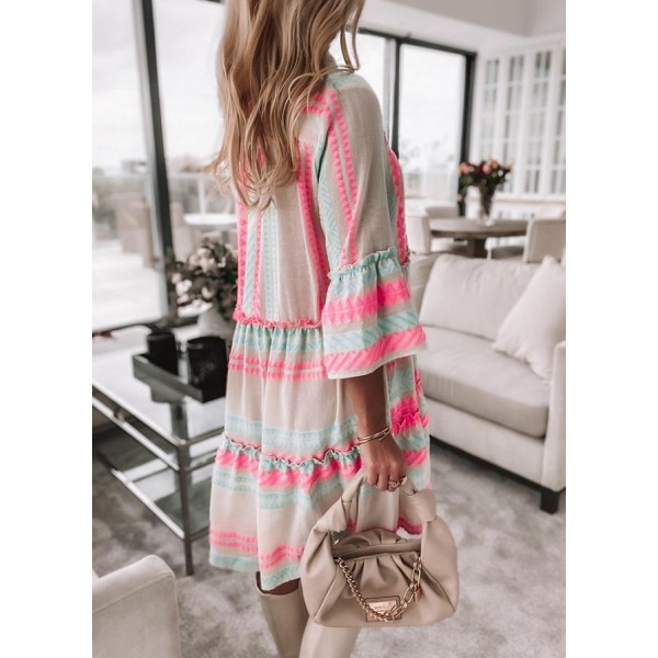 Groovy Print 3/4 Sleeve Mini Dress