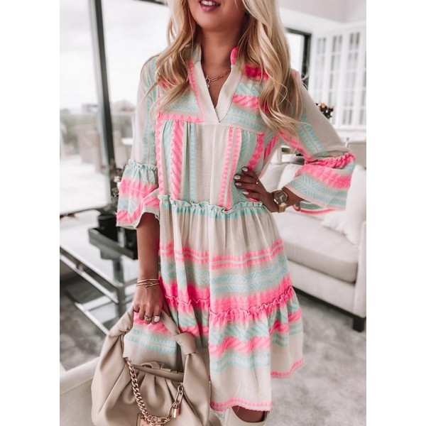 Groovy Print 3/4 Sleeve Mini Dress