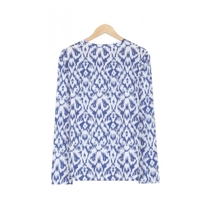 Retro Print V-Neck Long Sleeve Top