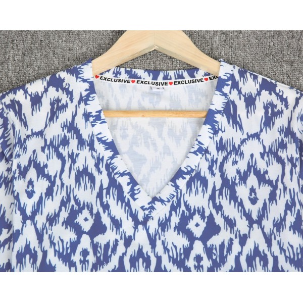 Retro Print V-Neck Long Sleeve Top