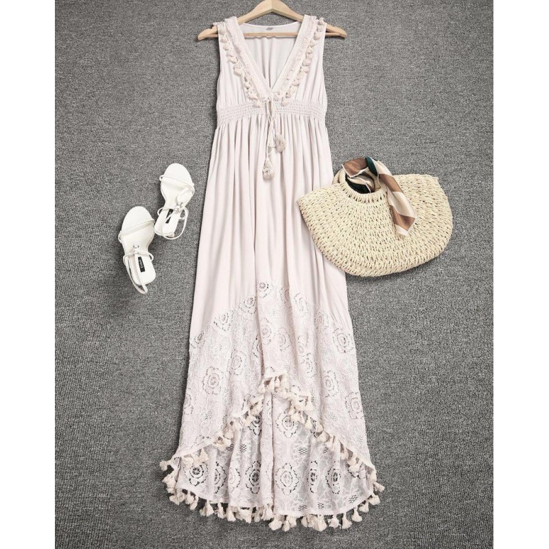 Stylish Apricot V-Neck Sleeveless Maxi Dress