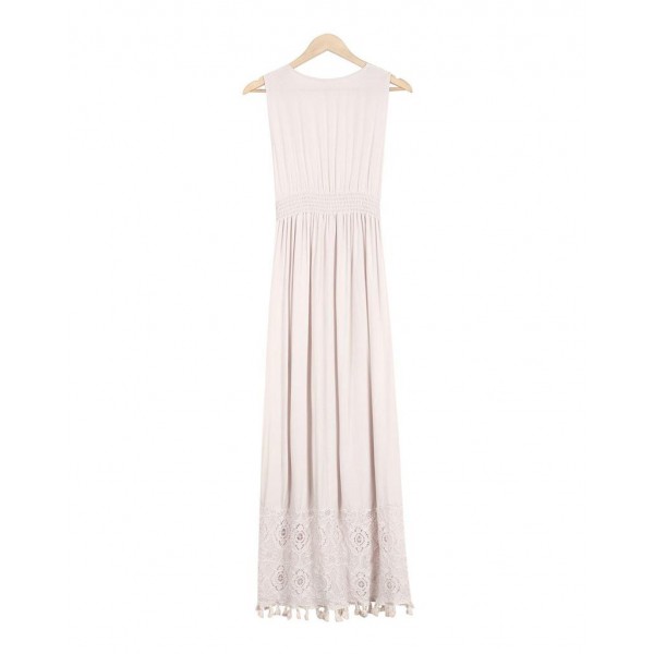 Stylish Apricot V-Neck Sleeveless Maxi Dress