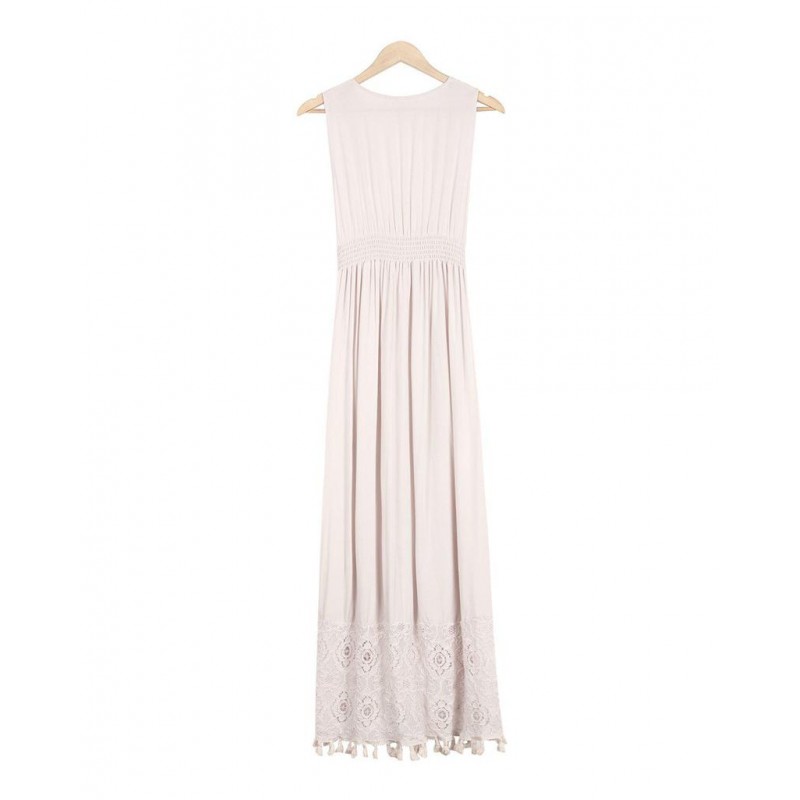 Stylish Apricot V-Neck Sleeveless Maxi Dress