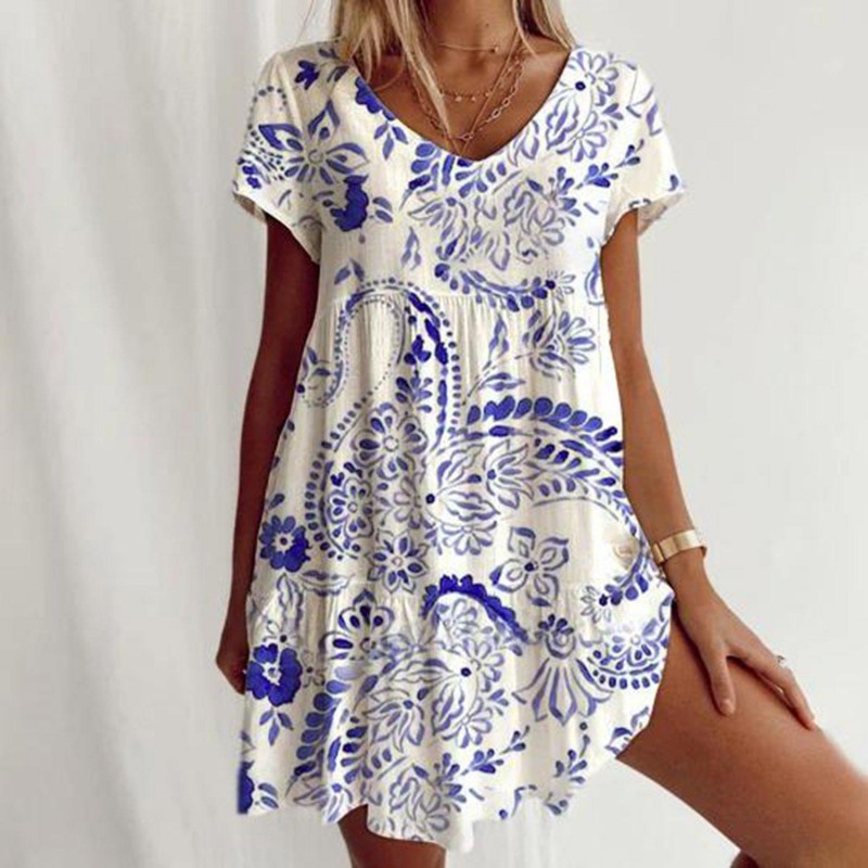 Stylish Print Short Sleeve Mini Dress