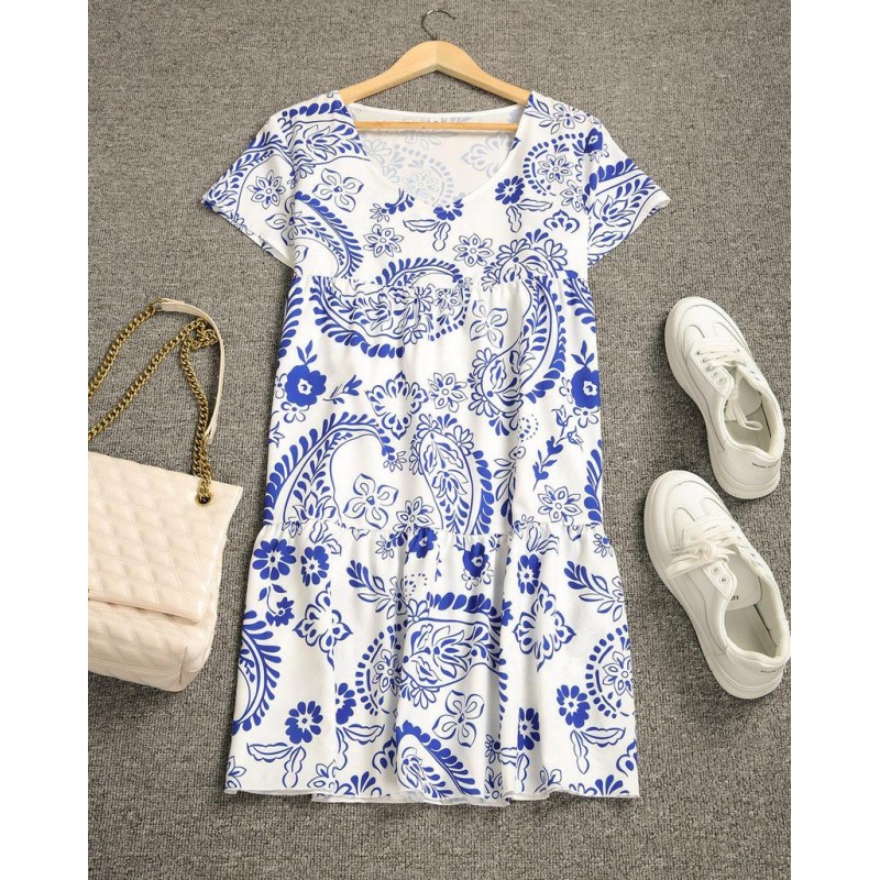 Stylish Print Short Sleeve Mini Dress