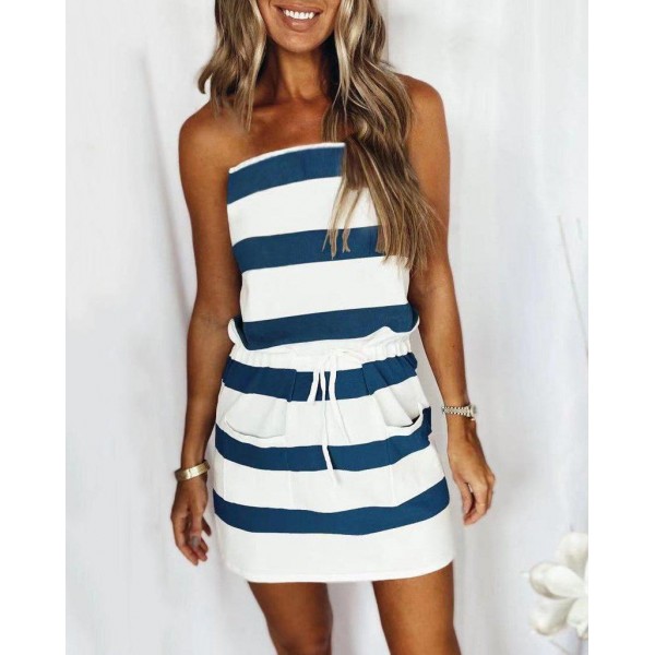 Classy Striped Print Sleeveless Mini Dress