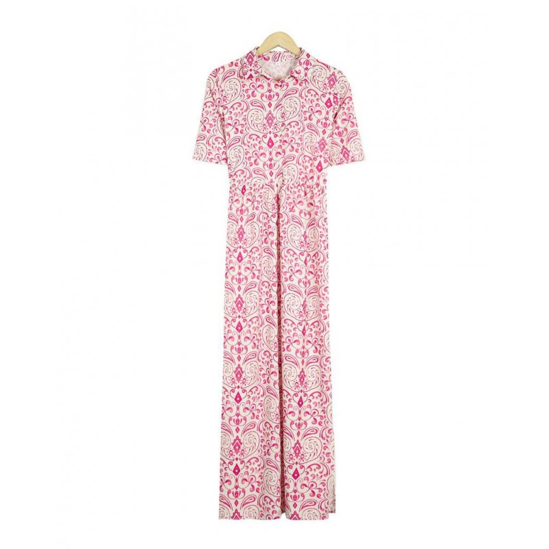 Sweet Pink Print Short Sleeve Maxi Dress