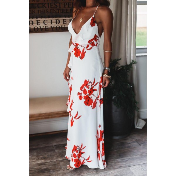 Sexy Sleeveless Print Maxi Dress