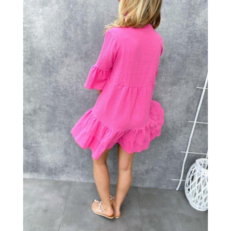 Showy Plain 3/4 Sleeve Mini Dress