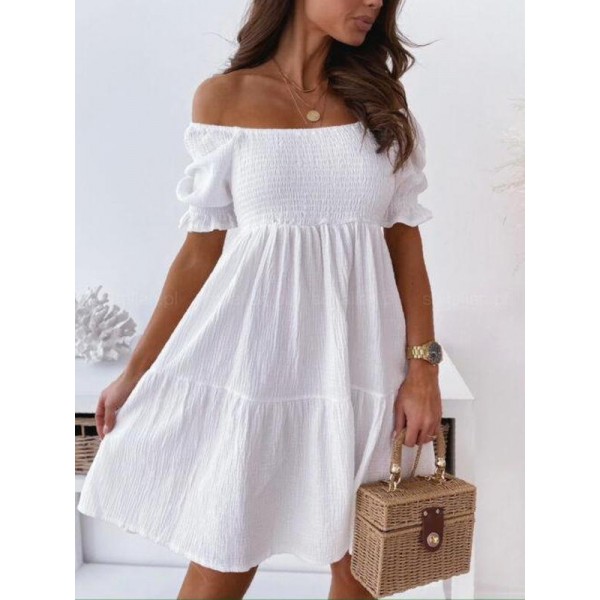 Classy White Short Sleeve Mini Dress