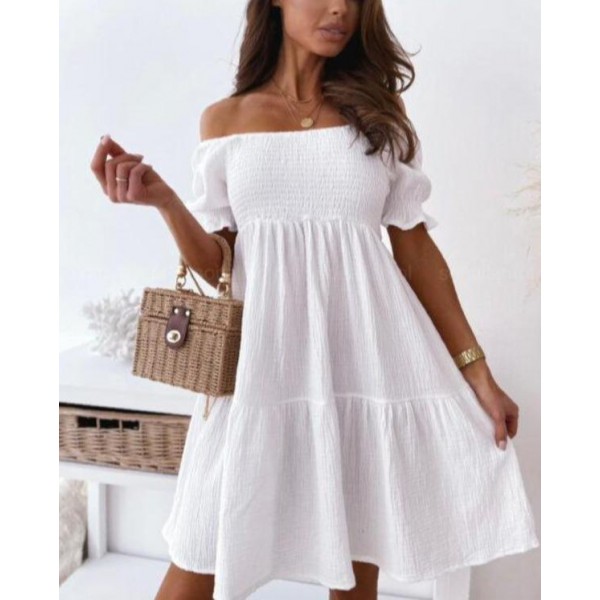 Classy White Short Sleeve Mini Dress