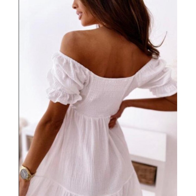 Classy White Short Sleeve Mini Dress