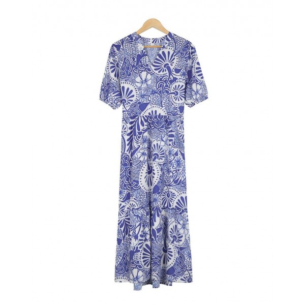 Elegant Print Short Sleeve Midi Dress