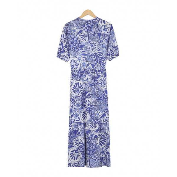 Elegant Print Short Sleeve Midi Dress