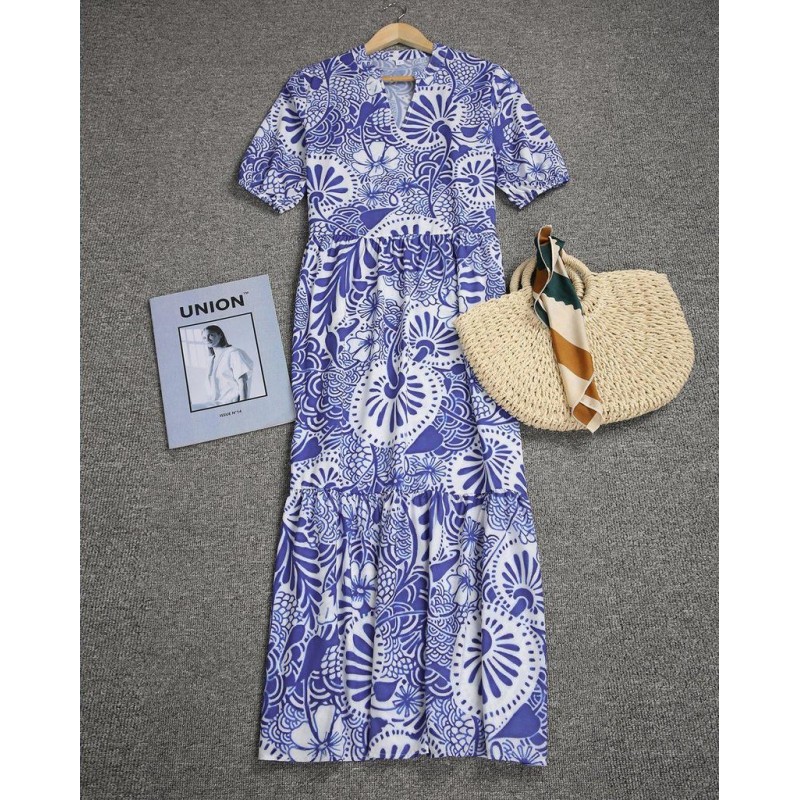 Elegant Print Short Sleeve Midi Dress