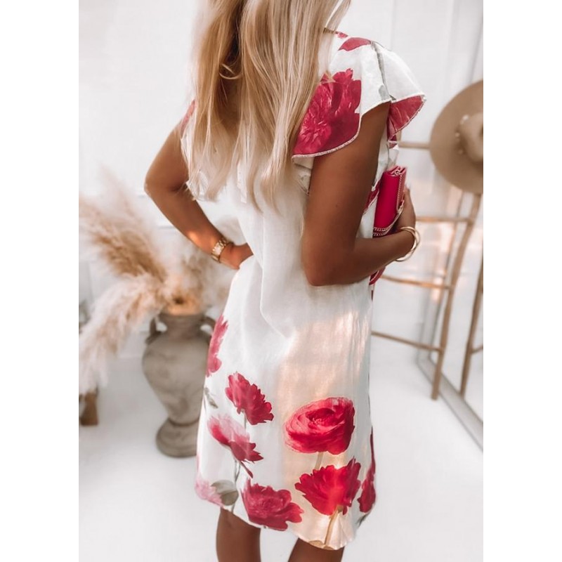 Elegant Print Short Sleeve Mini Dress