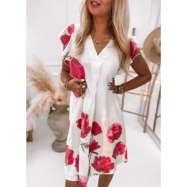 Elegant Print Short Sleeve Mini Dress