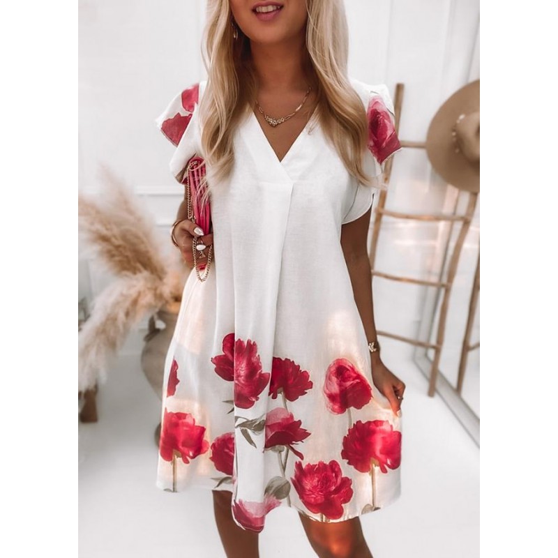 Elegant Print Short Sleeve Mini Dress